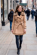 Women's Coat Fur-Lined Elegant in Beige — elegant coat ugc