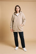 Women's Hoodie Oversized Zipper in Beige — studio front