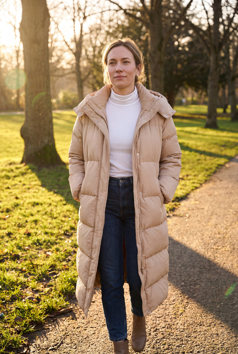 Women's Puffer Jacket Hooded in Beige — secondary ugc
