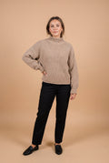 Women's Pullover High Collar in Beige — studio front full body