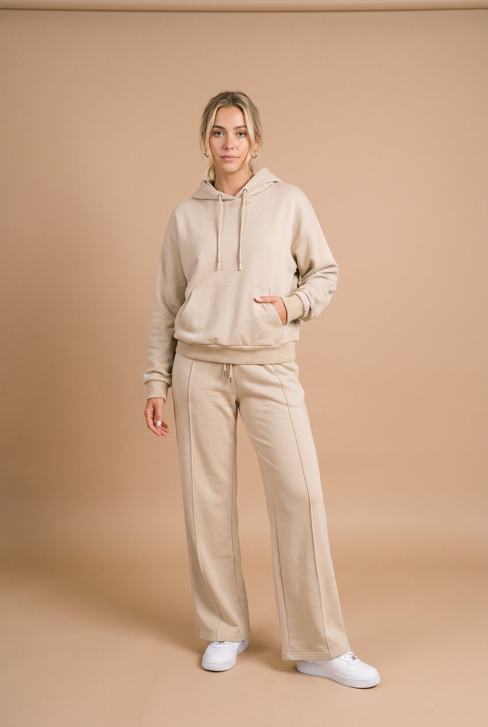 Women's Two-Piece Hoodie Relaxed Fit in Beige — studio primary