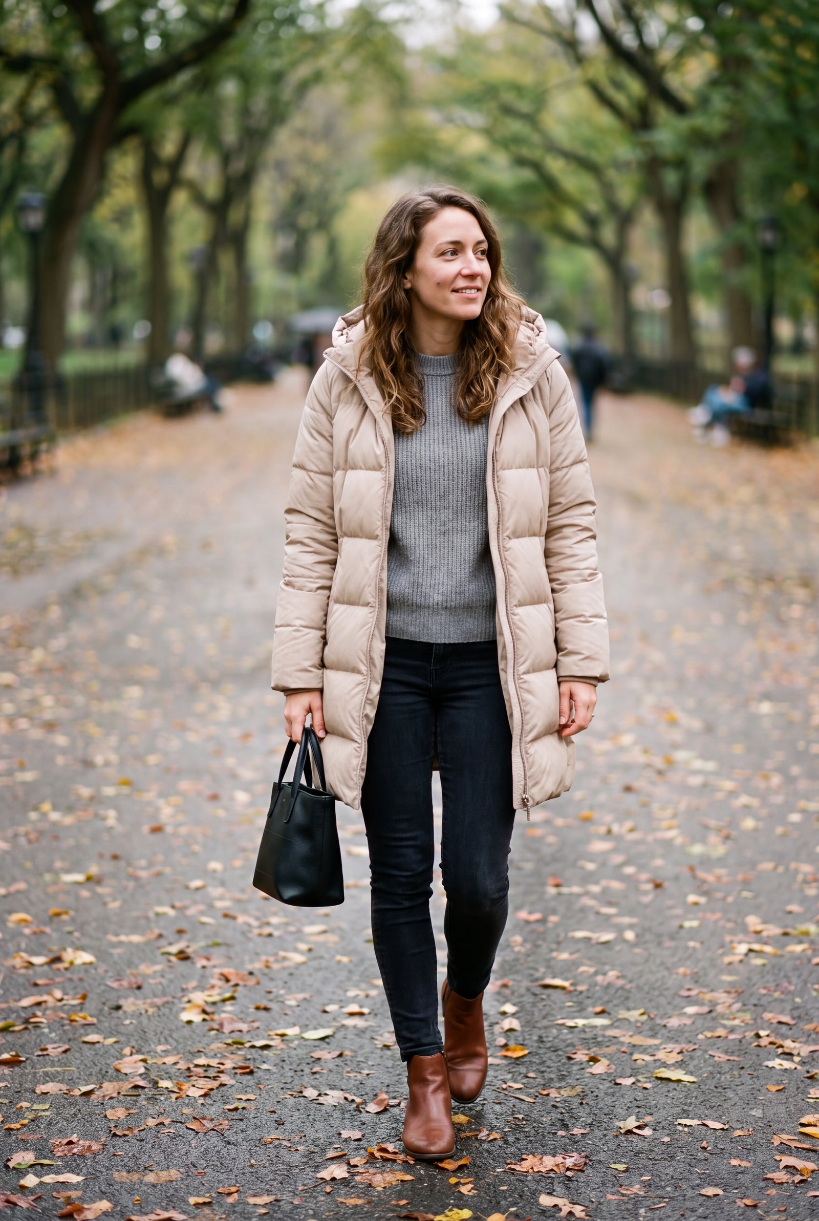 Women's Winter Coat Adjustable Hood in Beige — secondary lifestyle
