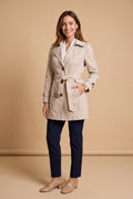 Women Trench Coat Short Belted in Beige — primary studio