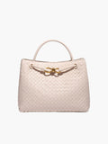 Beige Women's Braided Structured Medium Tote Handbag with Top Handles - Braided handbag - Photo 11