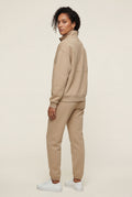 Beige Women's Warm Beige Relaxed Half-Zip Sweatshirt and Jogger Set - Loungewear set - Photo 2