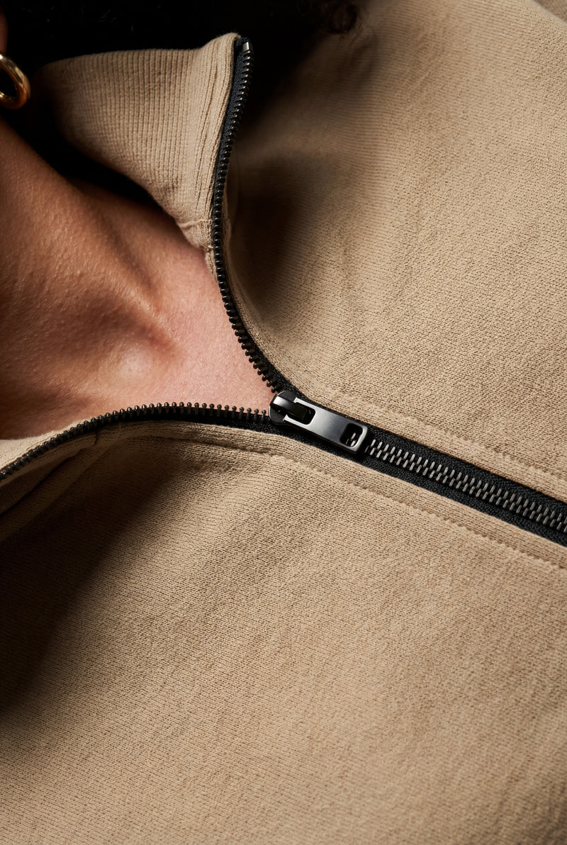 Beige Women's Warm Beige Relaxed Half-Zip Sweatshirt and Jogger Set - Loungewear set - Photo 3