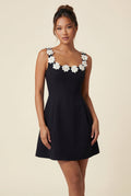 Black 3d Floral Applique A-line Mini Dress with Scoop Neckline - Photo 13
