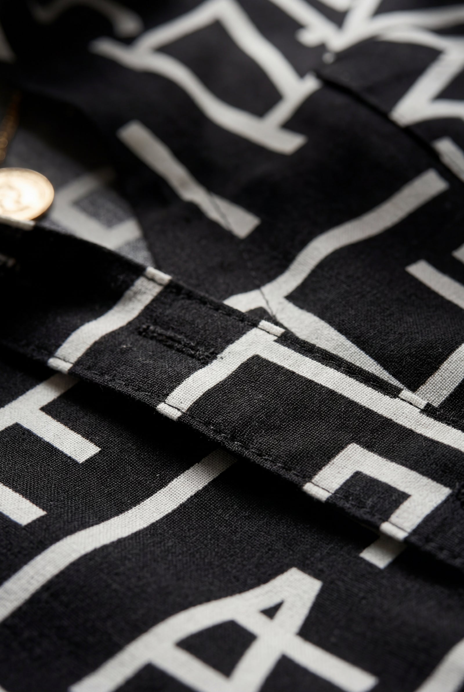 Black Abstract Print Button-up Blouse with Roll-tab Sleeves - Blouses - Photo 4