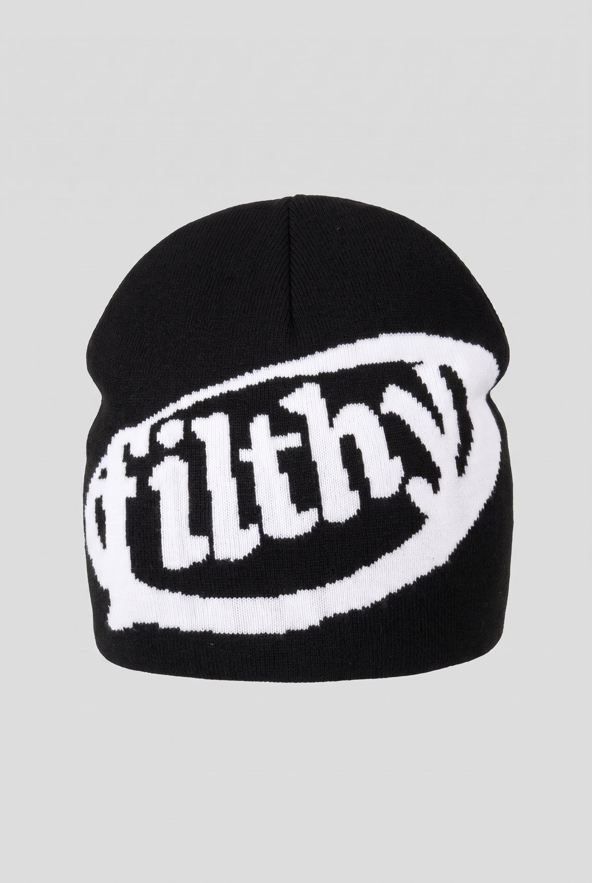 Acrylic Knit Beanie in Black — studio front