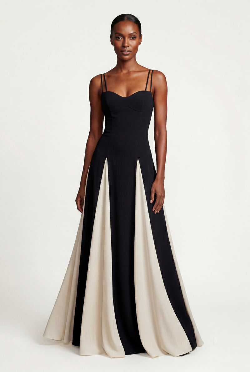 Black Asymmetrical Color-block Black Maxi Dress - Photo 1
