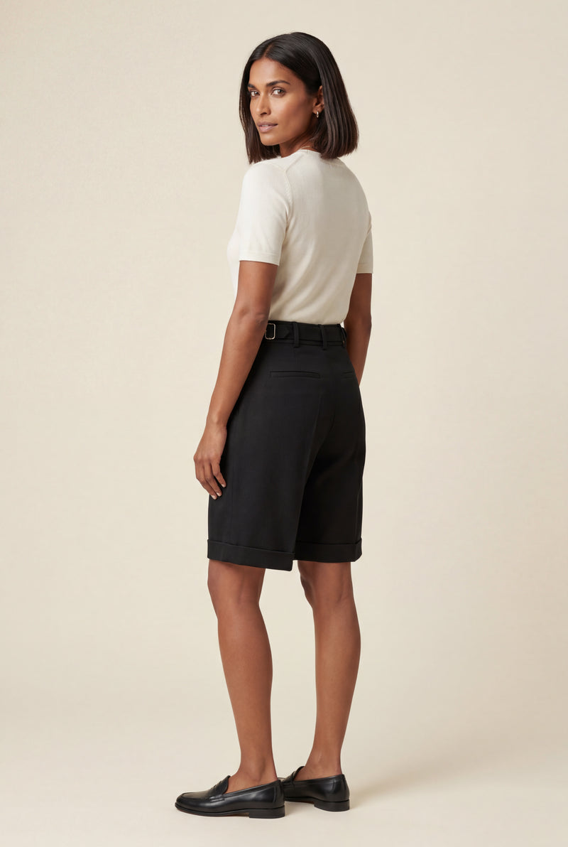 Black Belted Tailored Black Knee-length Bermuda Shorts - Casual shorts - Photo 2