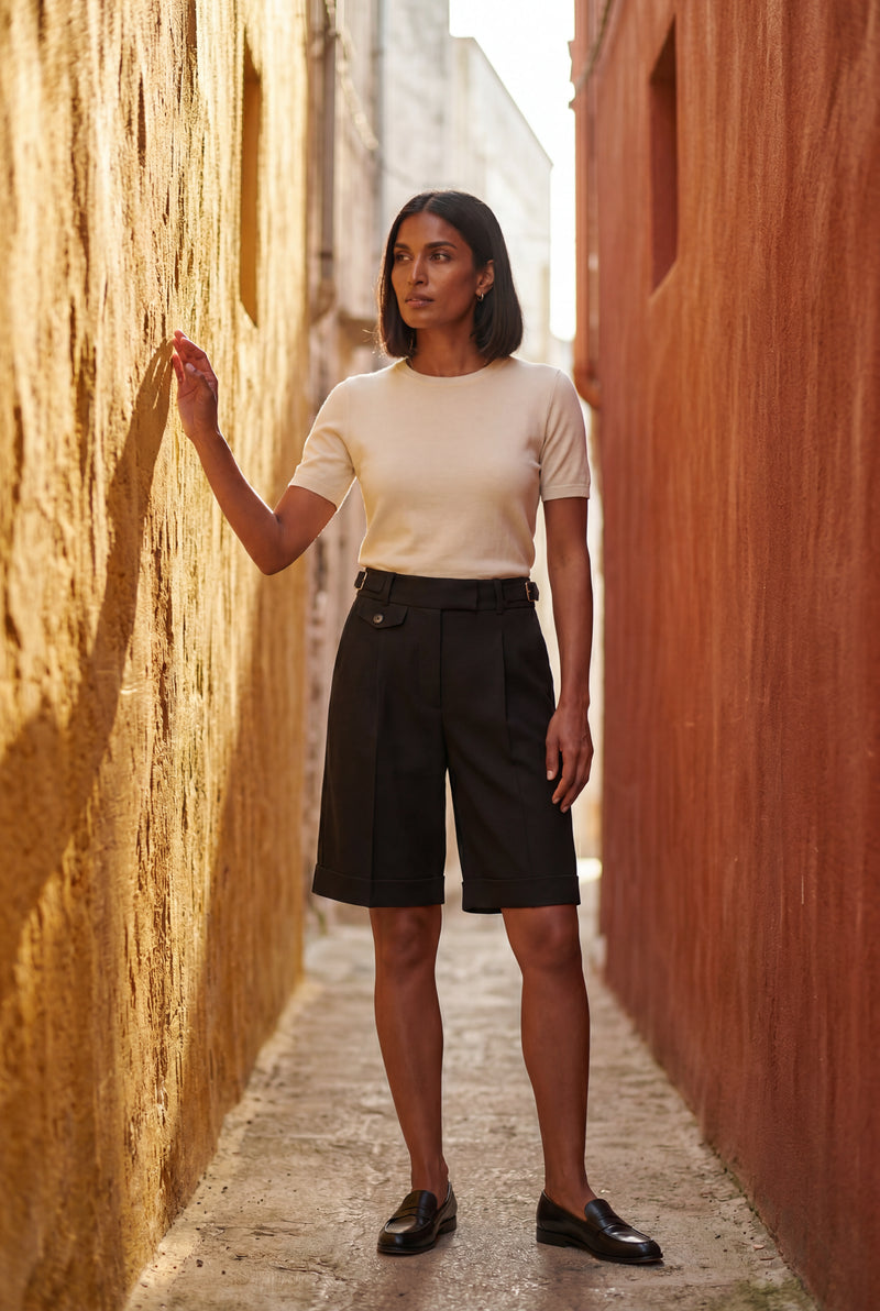 Black Belted Tailored Black Knee-length Bermuda Shorts - Casual shorts - Photo 4