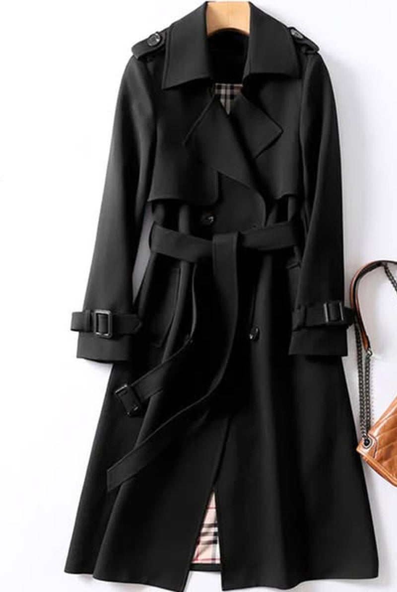 Belted Trench Coat in Black — front view