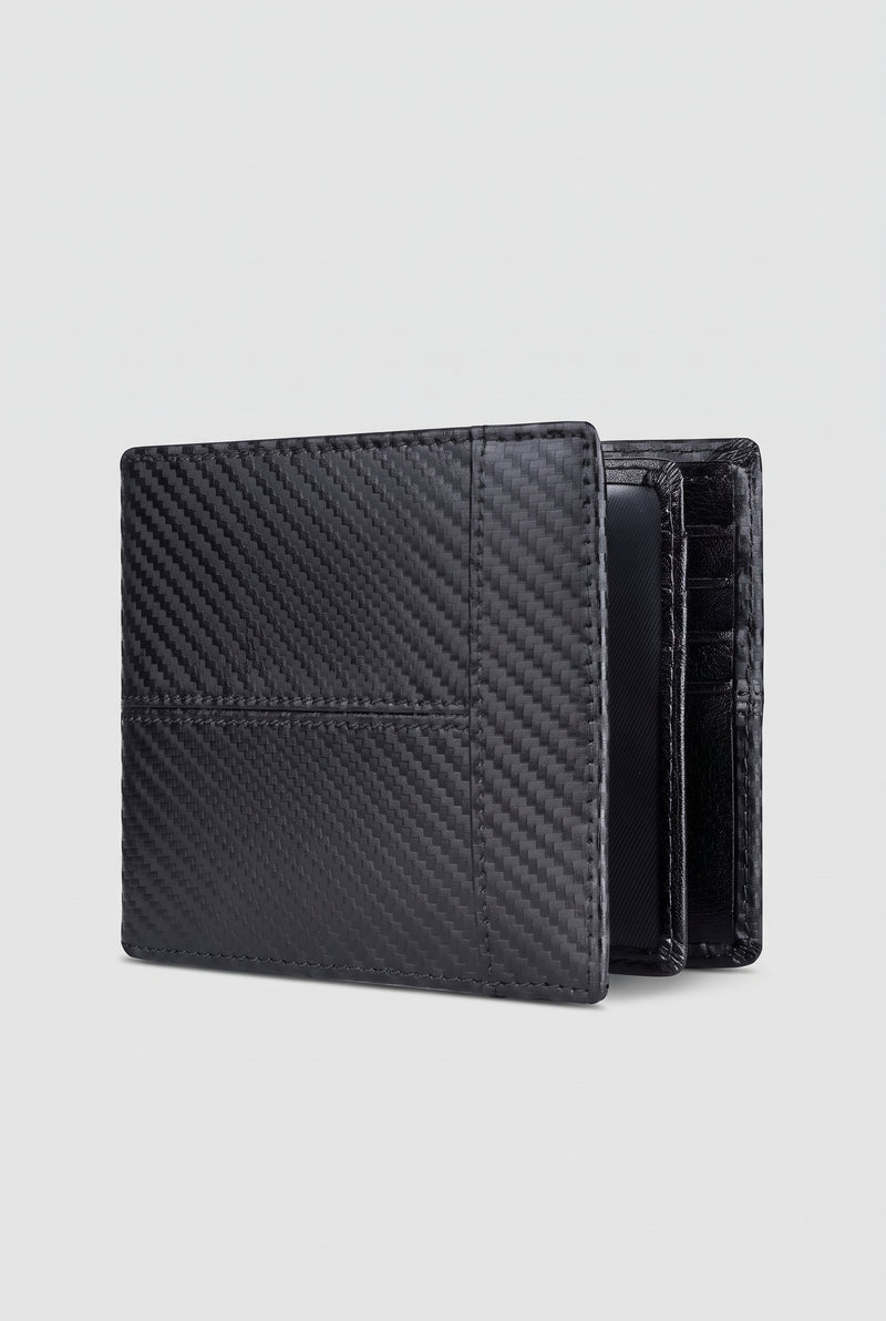 RFID-Blocking Leather Bifold Wallet in Black (Black 2) — studio front