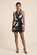 Black Black Artistic Print Halter Mini Wrap Dress - Halter dress - Photo 1