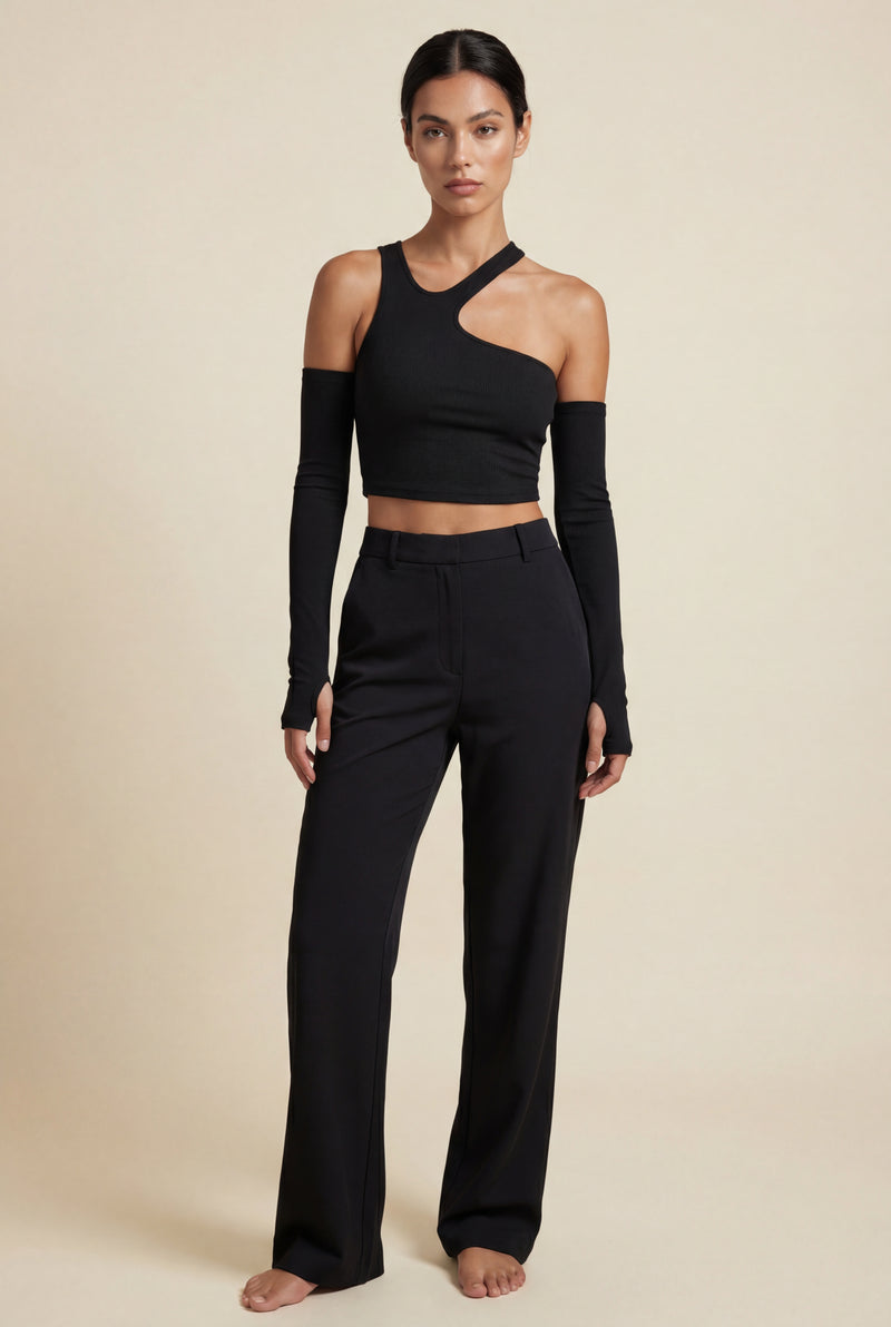 Black Black Asymmetric One-shoulder Cropped Tank Top - Tank tops - Photo 1