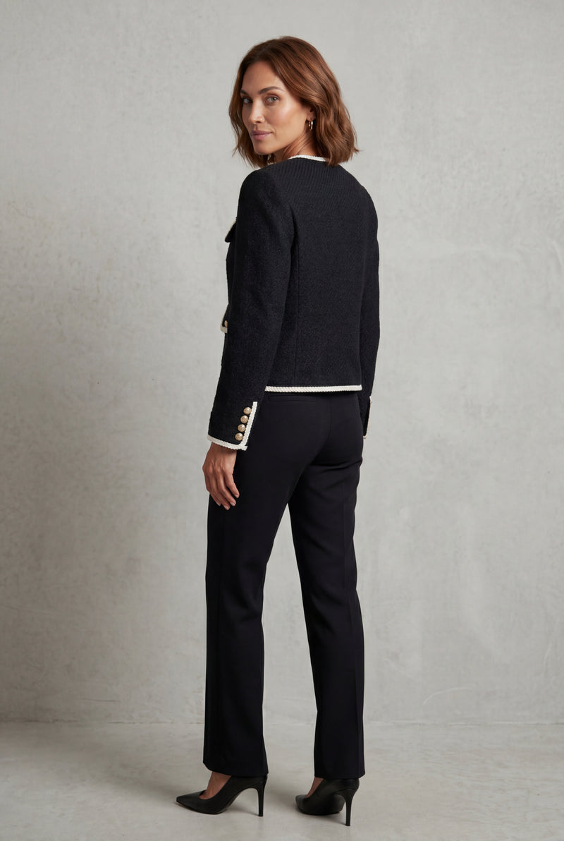Black Black Bouclé Trim Button-front Cropped Jacket - Casual jackets - Photo 2