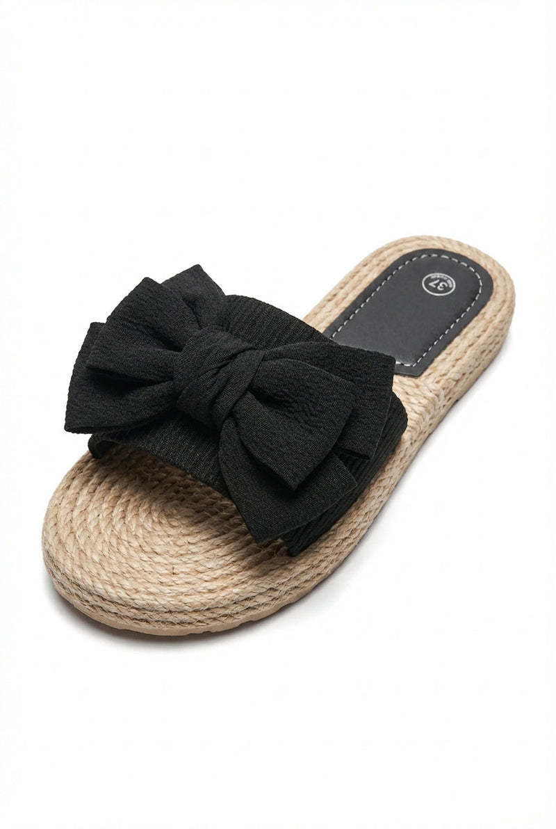 Black Black Bow Detail Espadrille Slide Sandals - Photo 1