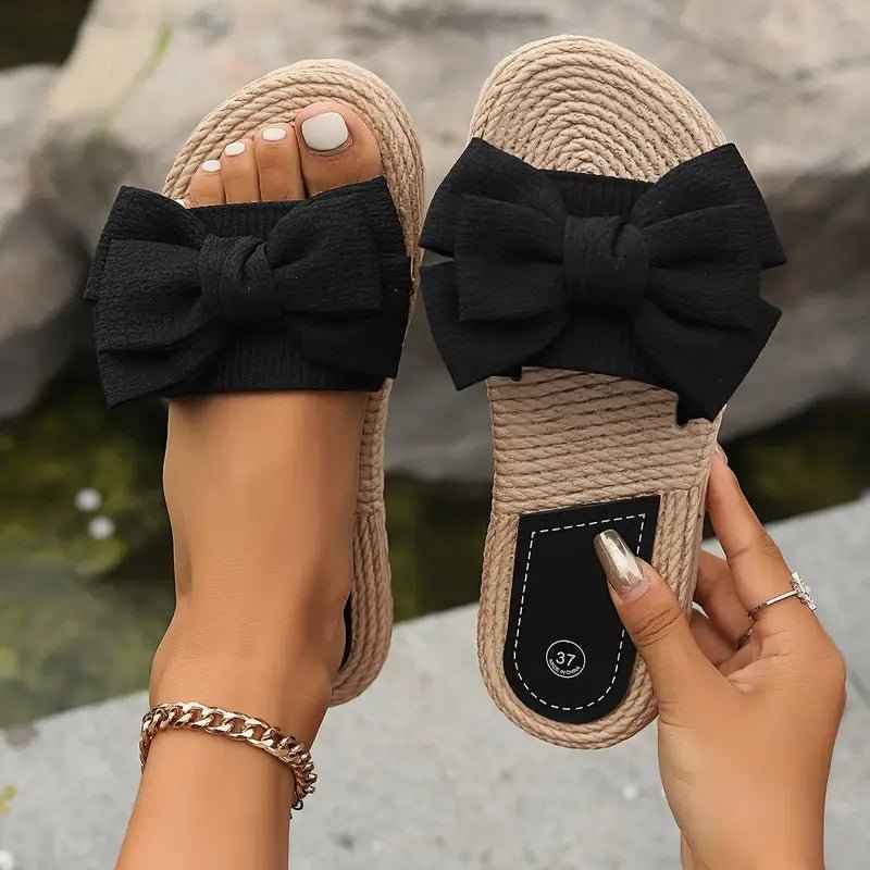 Black Black Bow Detail Espadrille Slide Sandals - Photo 2