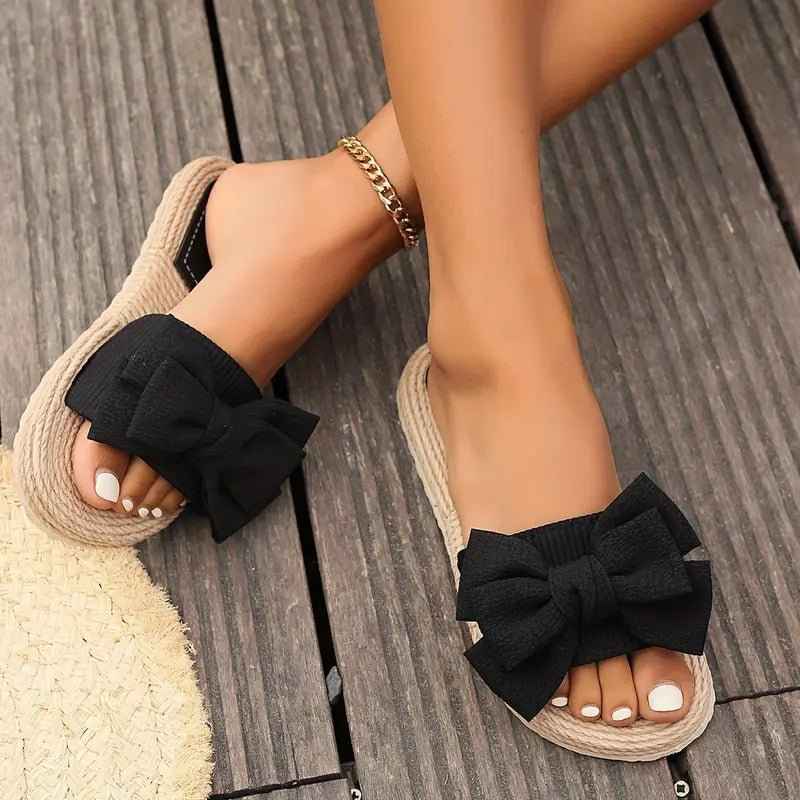 Black Black Bow Detail Espadrille Slide Sandals - Photo 4