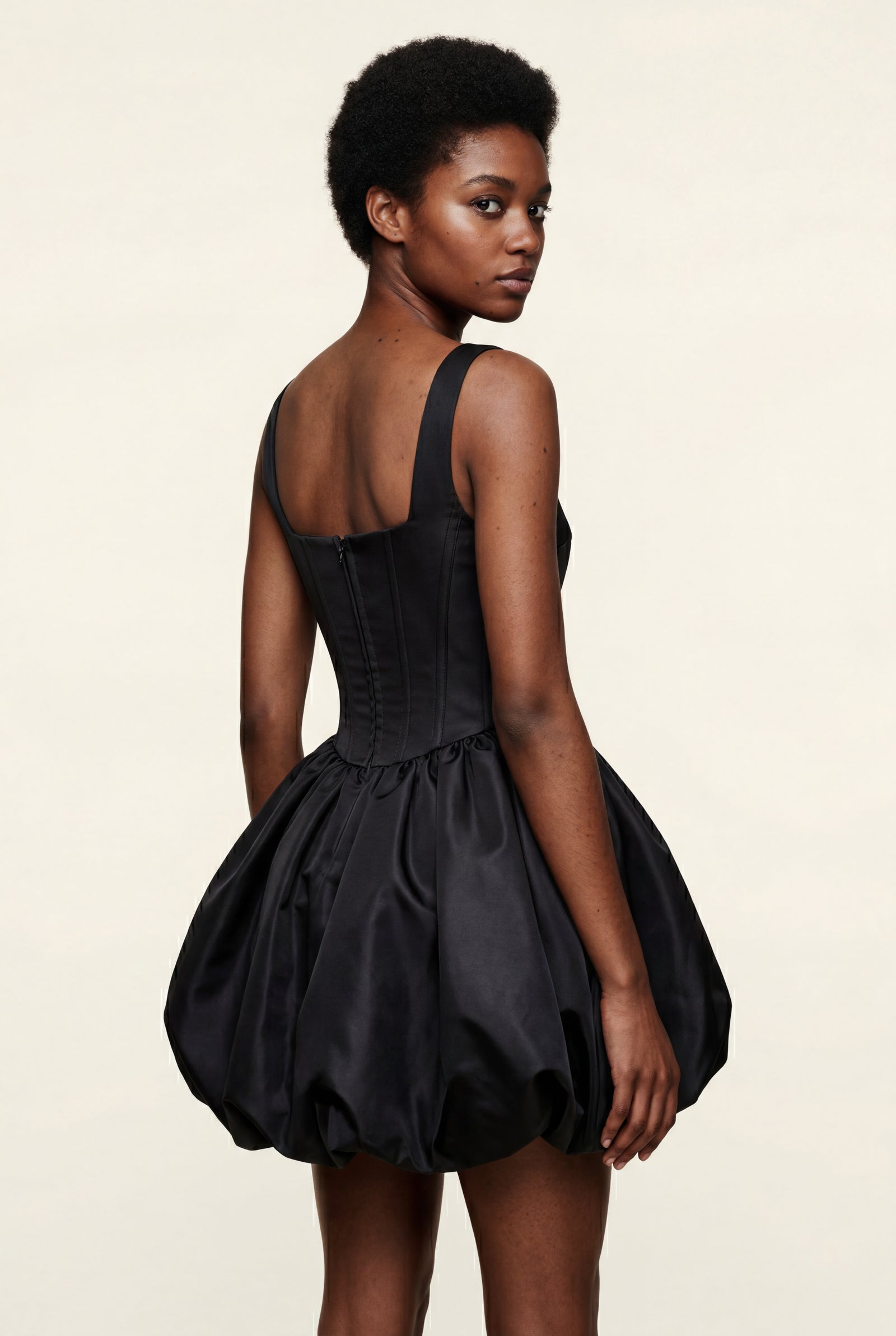 Black Black Bubble Skirt Corset Mini Dress with Square Neckline - Photo 2