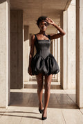 Black Black Bubble Skirt Corset Mini Dress with Square Neckline - Photo 4