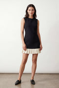 Black Black Contrast Pleated Hem Sleeveless A-line Mini Dress - Photo 1