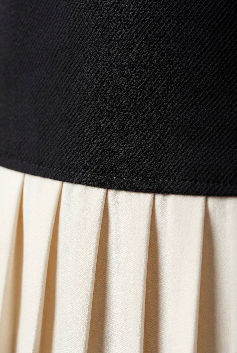 Black Black Contrast Pleated Hem Sleeveless A-line Mini Dress - Photo 3