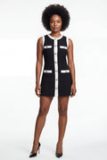 Black Black Contrast Trim Sleeveless Mini Dress with Pearl Buttons - Photo 1