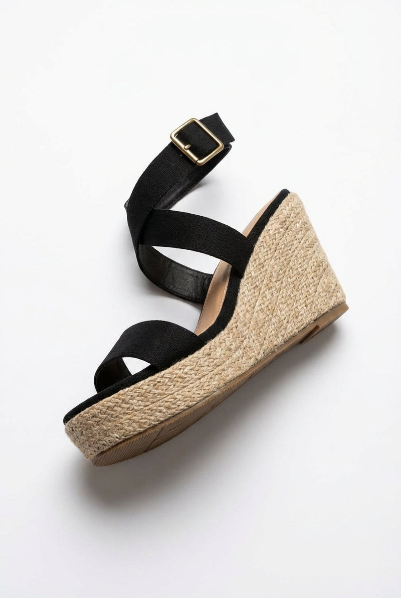 Black Black Criss Cross Strap Espadrille Wedge Sandals - Photo 2