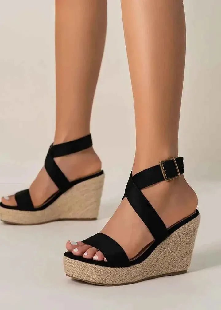 Black Black Criss Cross Strap Espadrille Wedge Sandals - Photo 3