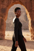 Black Black Long Sleeve Sweetheart Neck Fitted Bodysuit - Bodysuits - Photo 4
