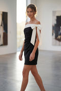 Black Black Off-shoulder Mini Cocktail Dress with Bow Detail - Midi dress - Photo 3