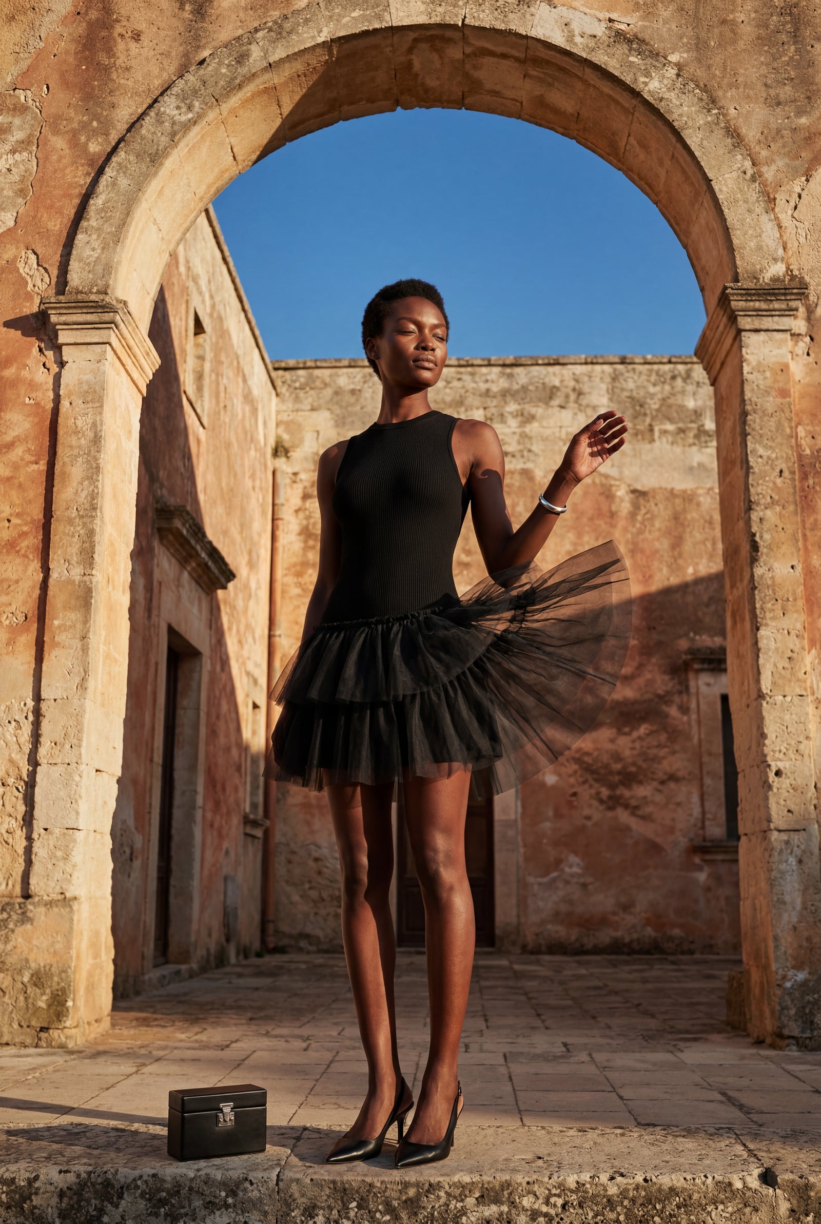 Black Black Ribbed Bodice Tiered Mini Dress - Formal dress - Photo 4
