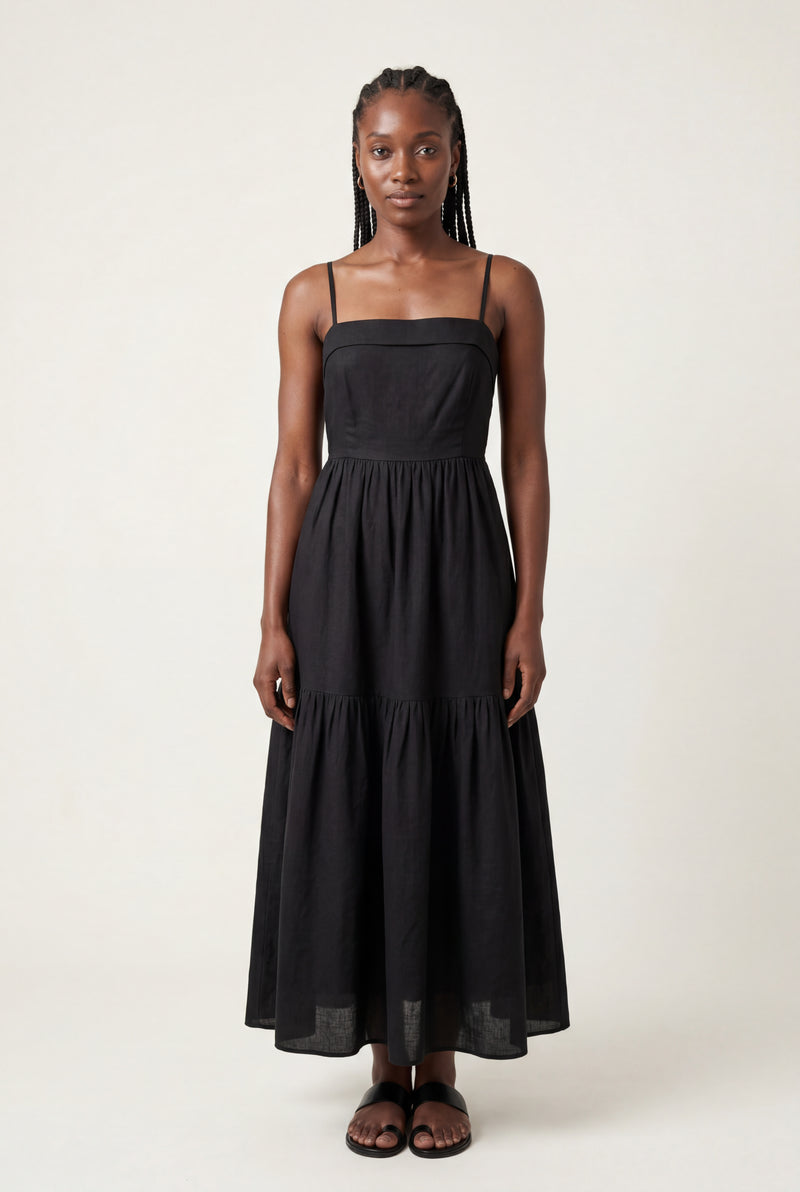 Black Black Tiered Backless Maxi Dress with Spaghetti Straps - Photo 1