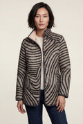 Black Black Zebra Print Quilted Hip Length Jacket with Stand Collar - Quilted jacket - Photo 1