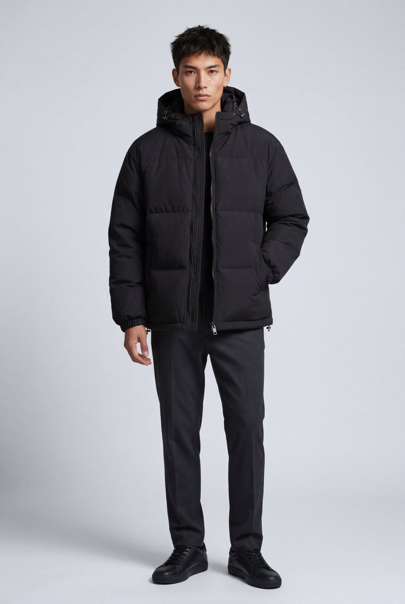 Black Boxy Hooded Puffer Jacket with High Neck - Hooded jackets - Photo 2