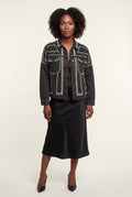 Black Boxy Studded Cropped Jacket with Button Closure - Denim jacket - Photo 4