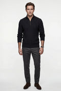 Black Cable- Half-zip Turtleneck Sweater with Ribbed Hem - Turtleneck sweaters - Photo 1