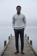 Light Gray Cable- Half-zip Turtleneck Sweater with Ribbed Hem - Turtleneck sweaters - Photo 17