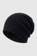 Cashmere Knit Beanie in Black — studio front