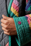 Black Charcoal Colorblock Quilted Kimono Jacket - Mid-length jackets - Photo 3