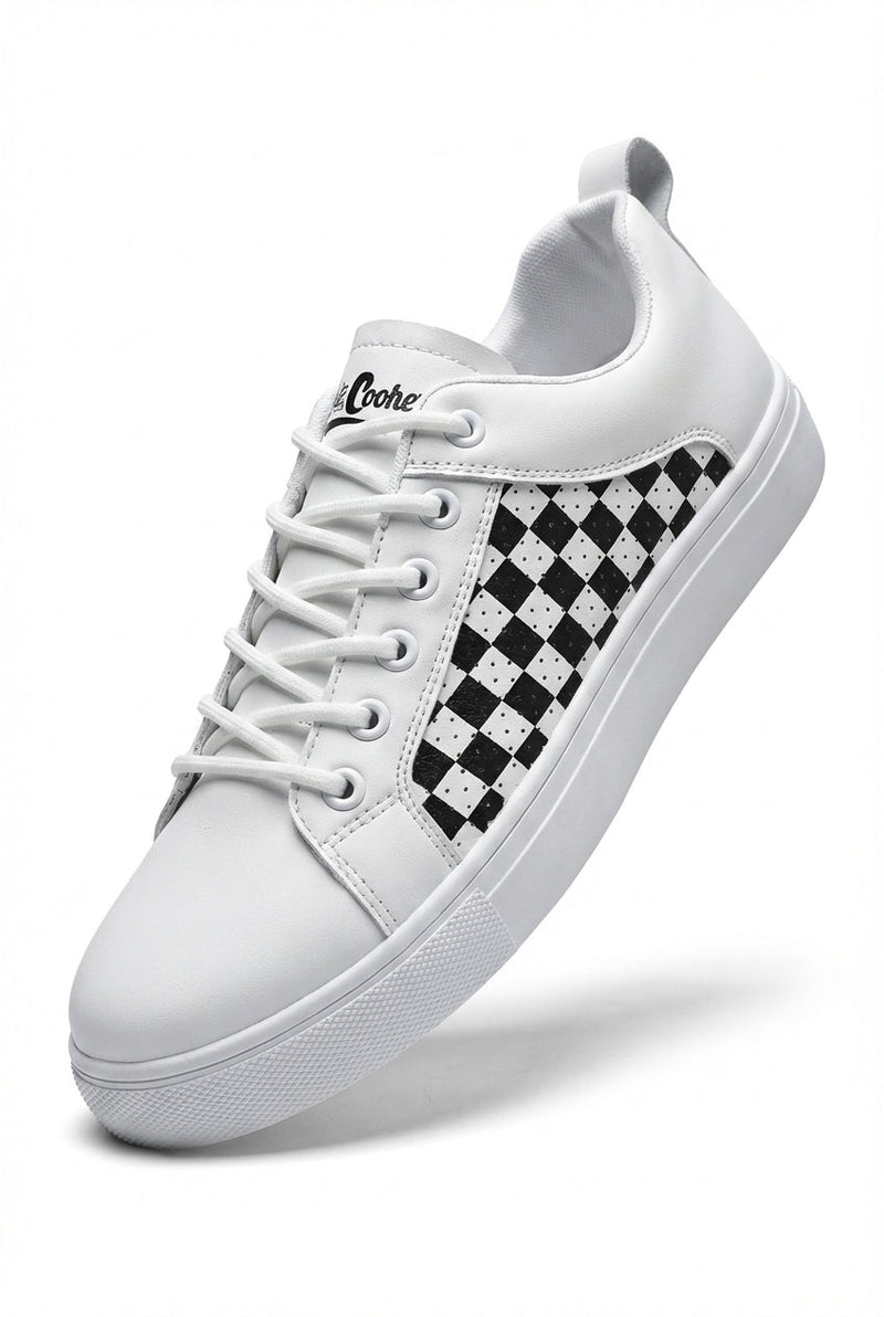 Black Checkered Panel Low-top Lace-up Sneakers - Photo 1