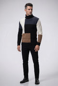 Black Chunky Color Block Cable Turtleneck Sweater - Crewneck sweater - Photo 3