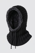 Chunky Knit Hooded Neck Warmer in Black — studio front