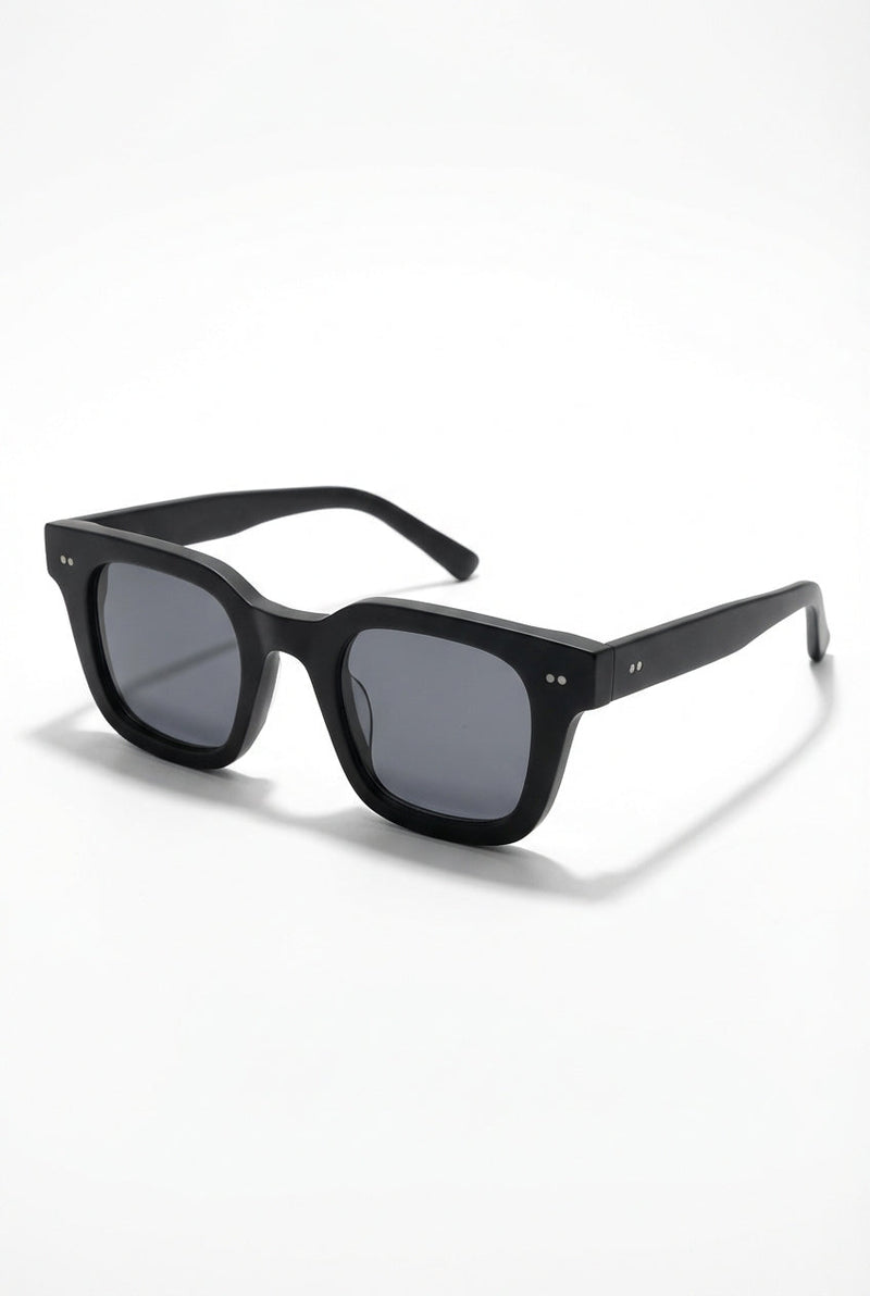 Black Chunky Square Bold Frame Sunglasses with Wide Temples - Photo 1