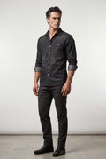 Black Classic Button-up Shirt with Chest Flap Pockets - Denim shirt - Photo 3