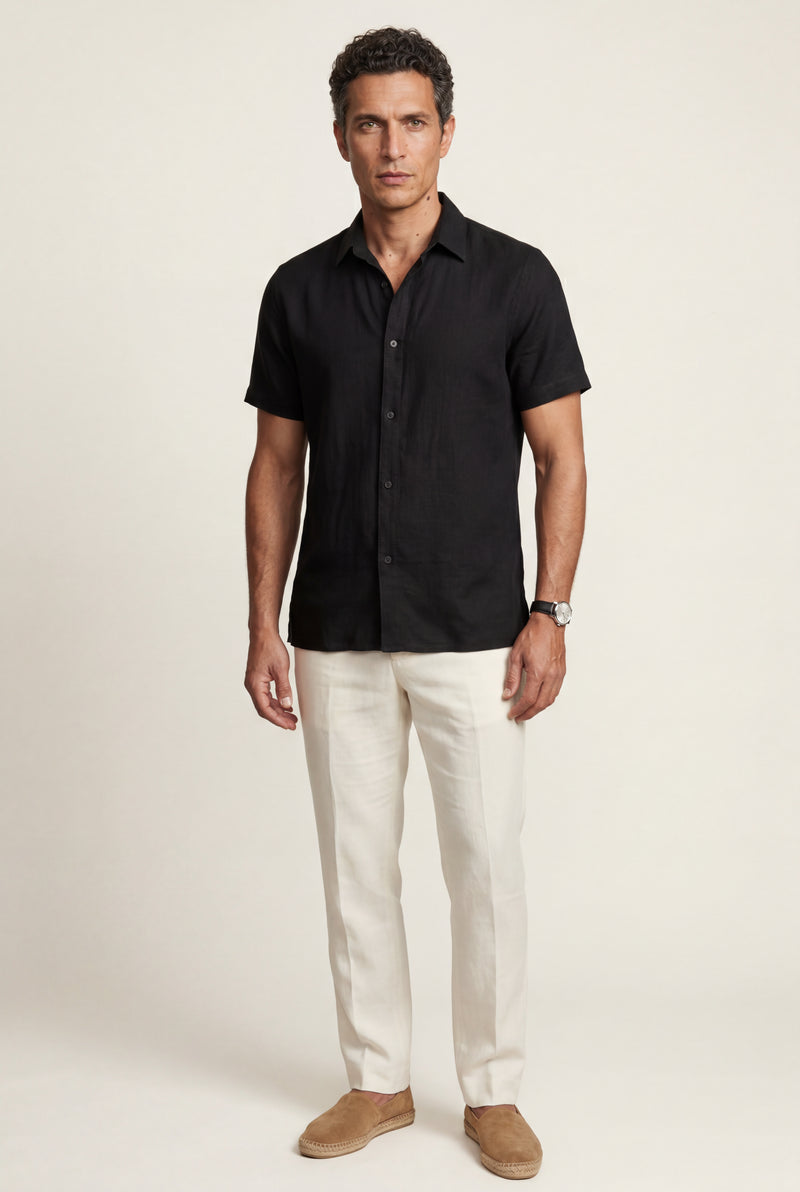 Black Classic Collar Short Sleeve Relaxed Fit Shirt - Casual shirts - Photo 4