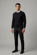 Black Classic Crew Neck Pullover Sweater with Ribbed Trim - Round neck sweater - Photo 2