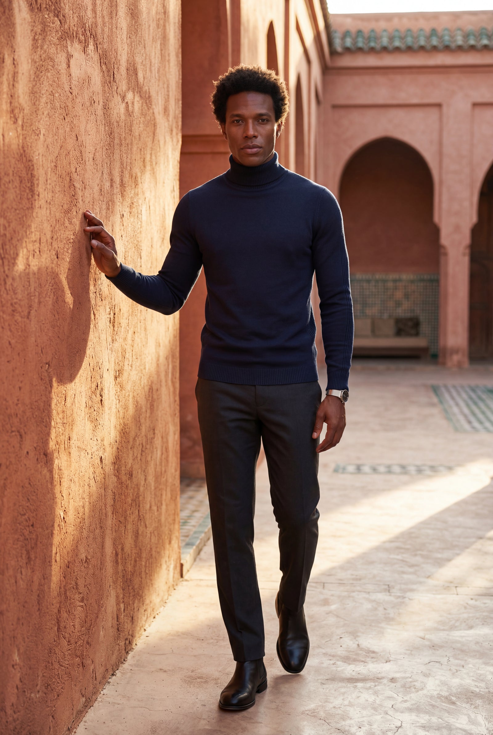Navy Blue Classic Slim Fit Turtleneck Sweater - Photo 11
